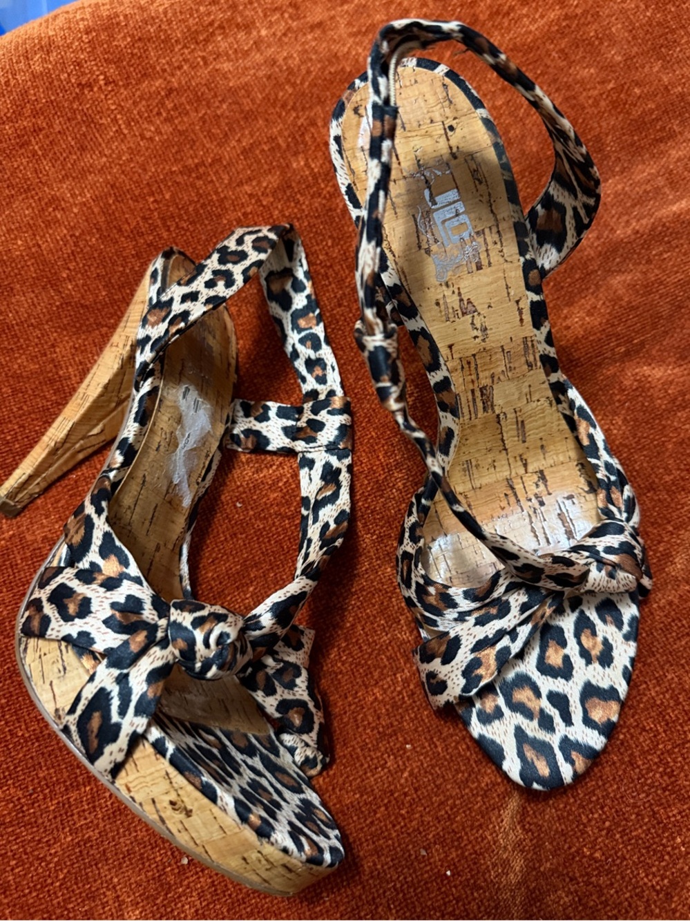 Jennifer Lopez | Leopard Print Cork Wedge Heels - Black & Brown | 9